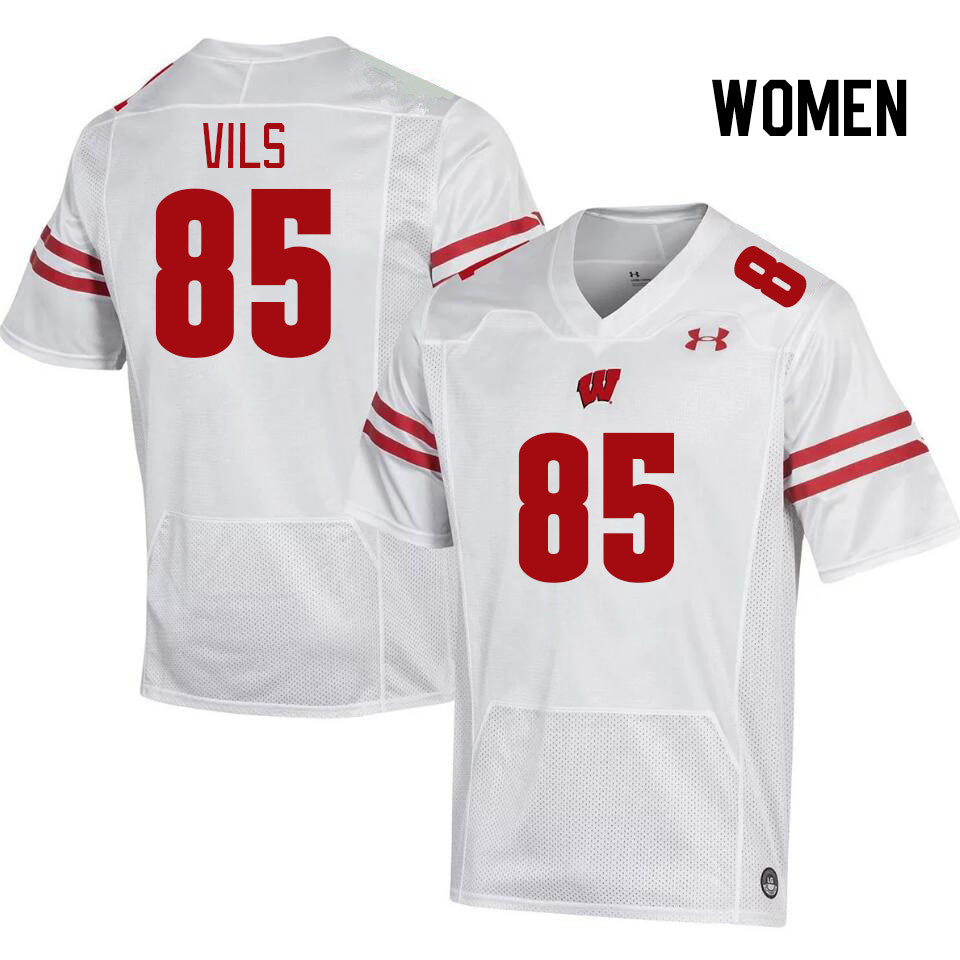 Women #85 Nolan Vils Wisconsin Badgers College Football Jerseys Stitched Sale-White - Click Image to Close